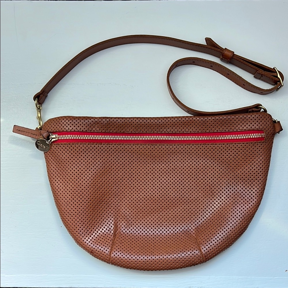 Clare V Tan Perforated Leather Crossbody Bag
